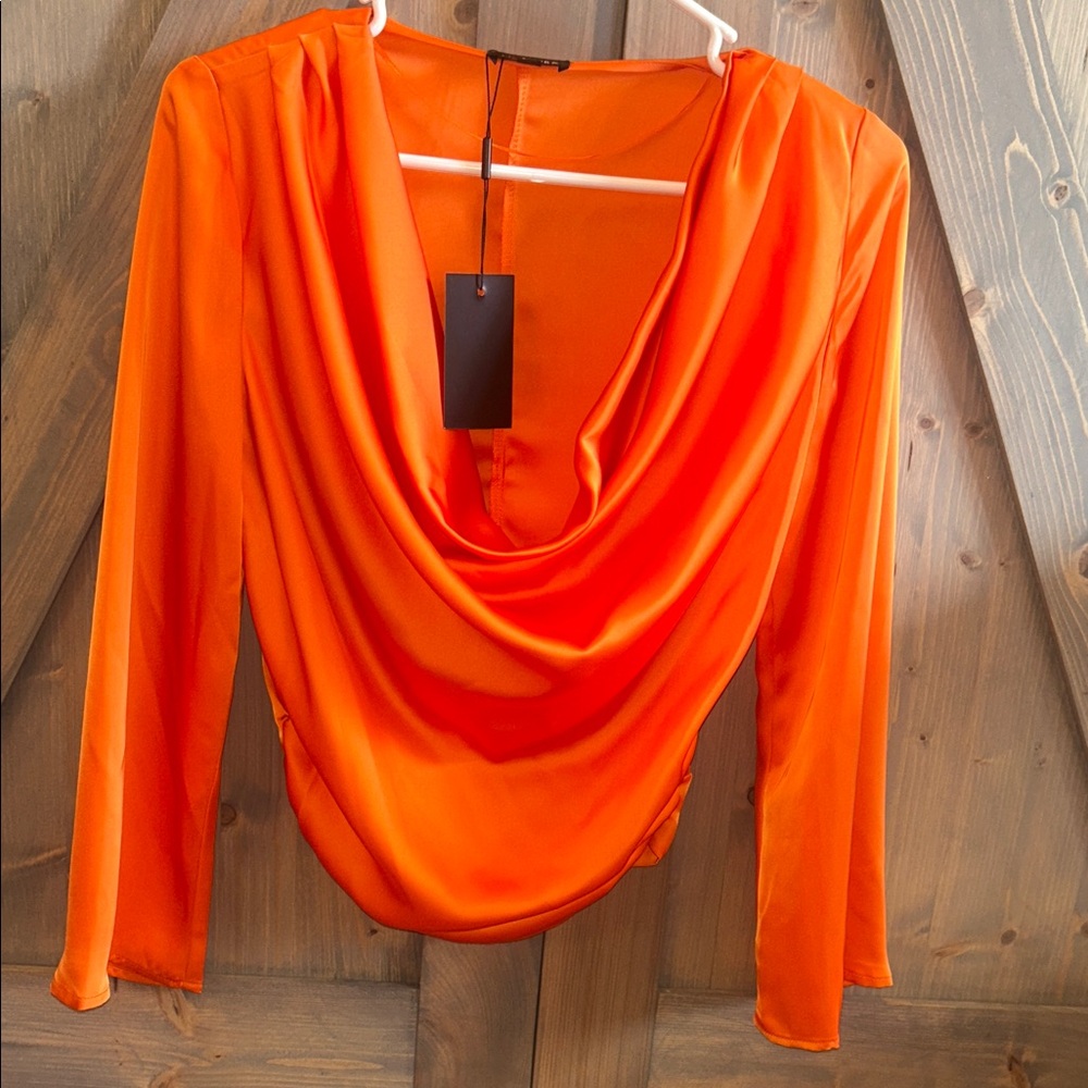 Vibrant Orange Cowl Neck Blouse